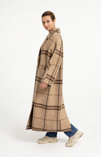 YAYA - Wool Blend Checked Coat in Cornstalk Brown Dessin