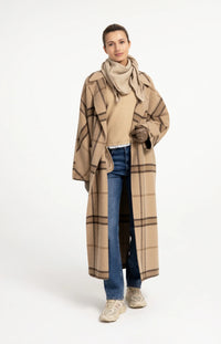 YAYA - Wool Blend Checked Coat in Cornstalk Brown Dessin