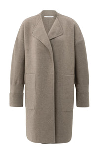 YAYA - Long Coatigan with Patch Pockets in Brown Melange
