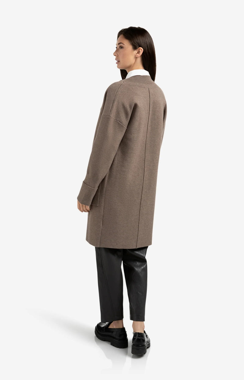 YAYA - Long Coatigan with Patch Pockets in Brown Melange