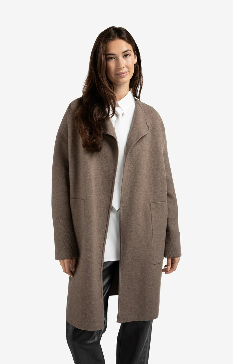 YAYA - Long Coatigan with Patch Pockets in Brown Melange