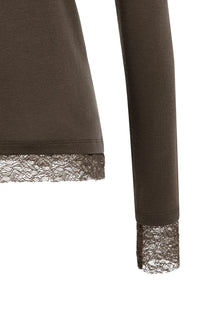 YAYA - Long Sleeve Top with Lace in Slate Black Brown