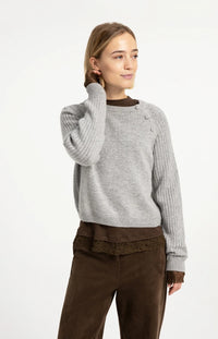 YAYA - Long Sleeve Top with Lace in Slate Black Brown