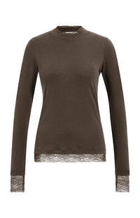 YAYA - Long Sleeve Top with Lace in Slate Black Brown