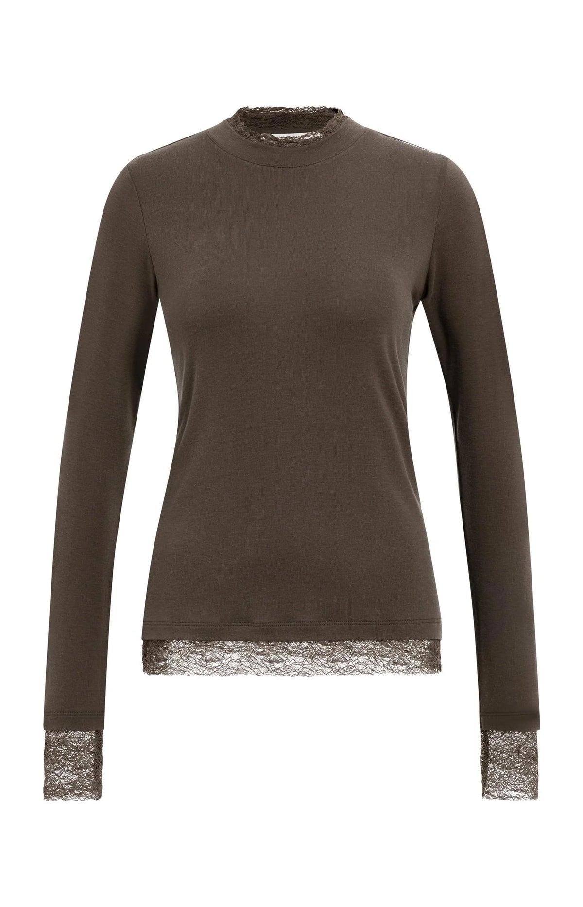 YAYA - Long Sleeve Top with Lace in Slate Black Brown