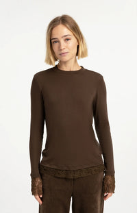 YAYA - Long Sleeve Top with Lace in Slate Black Brown