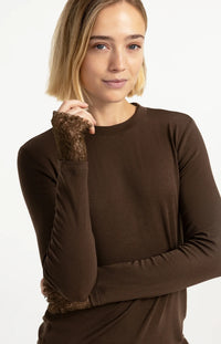 YAYA - Long Sleeve Top with Lace in Slate Black Brown