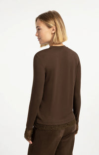 YAYA - Long Sleeve Top with Lace in Slate Black Brown