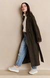 YAYA - Long Suedine Coat with Belt in Brown