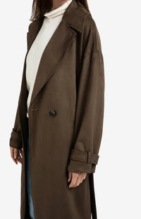 YAYA - Long Suedine Coat with Belt in Brown