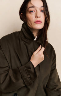 YAYA - Long Suedine Coat with Belt in Brown
