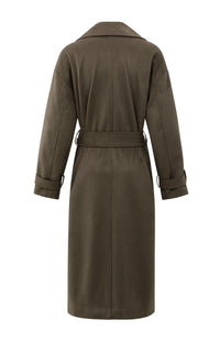 YAYA - Long Suedine Coat with Belt in Brown