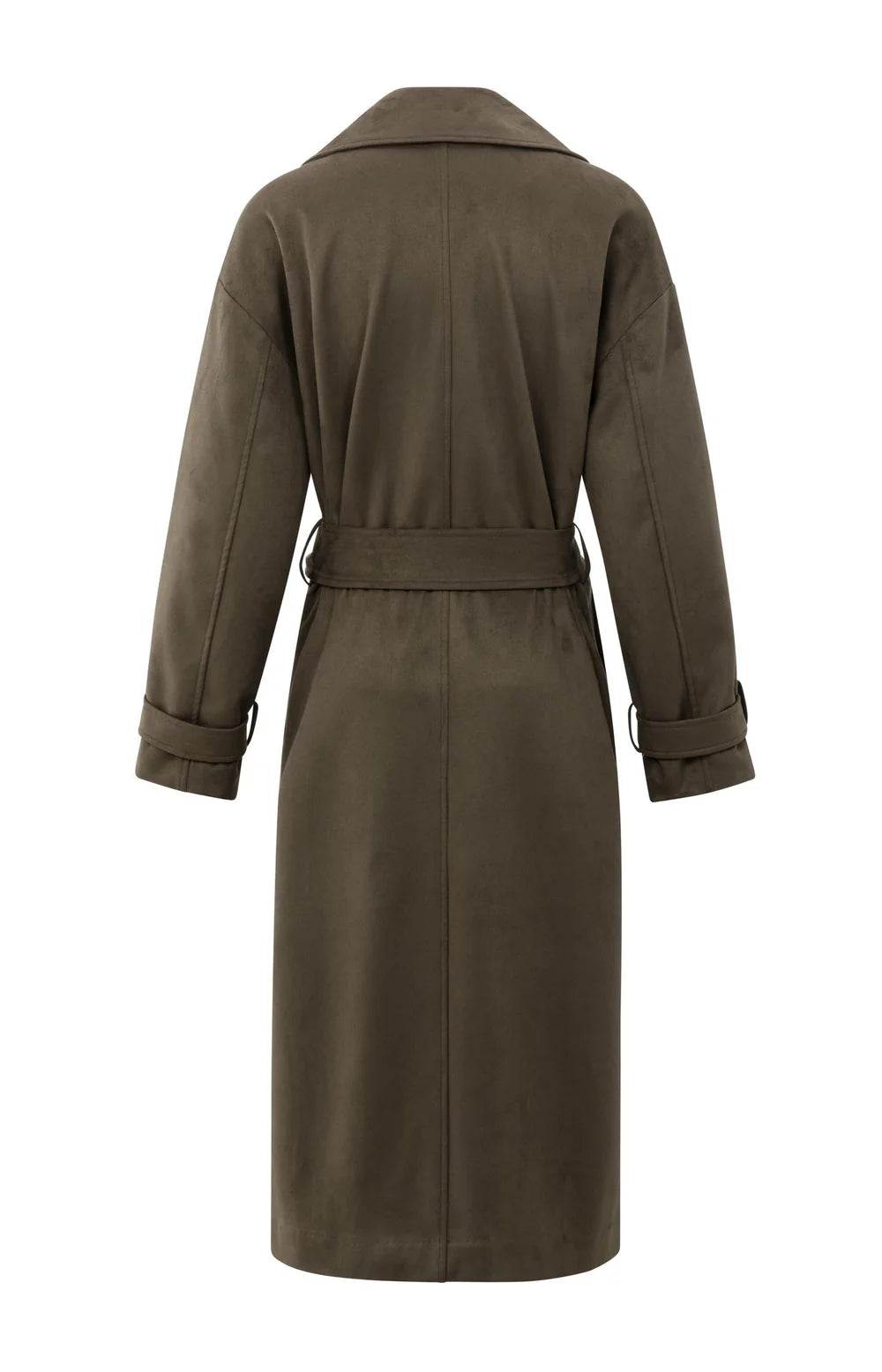 YAYA - Long Suedine Coat with Belt in Brown