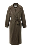 YAYA - Long Suedine Coat with Belt in Brown