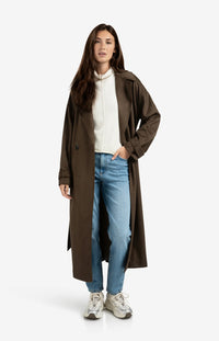 YAYA - Long Suedine Coat with Belt in Brown