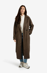 YAYA - Long Suedine Coat with Belt in Brown
