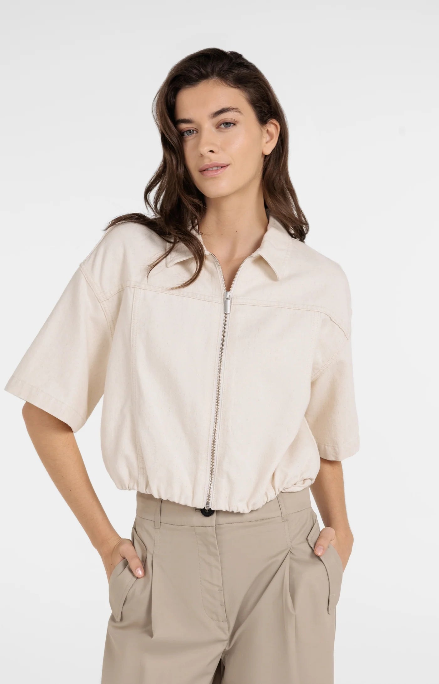YAYA - Denim Look Jacket in Cloud Creme White