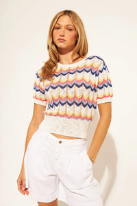 John + Jenn - Luigi - Short Sleeve Knit Top in Puglia Sunset