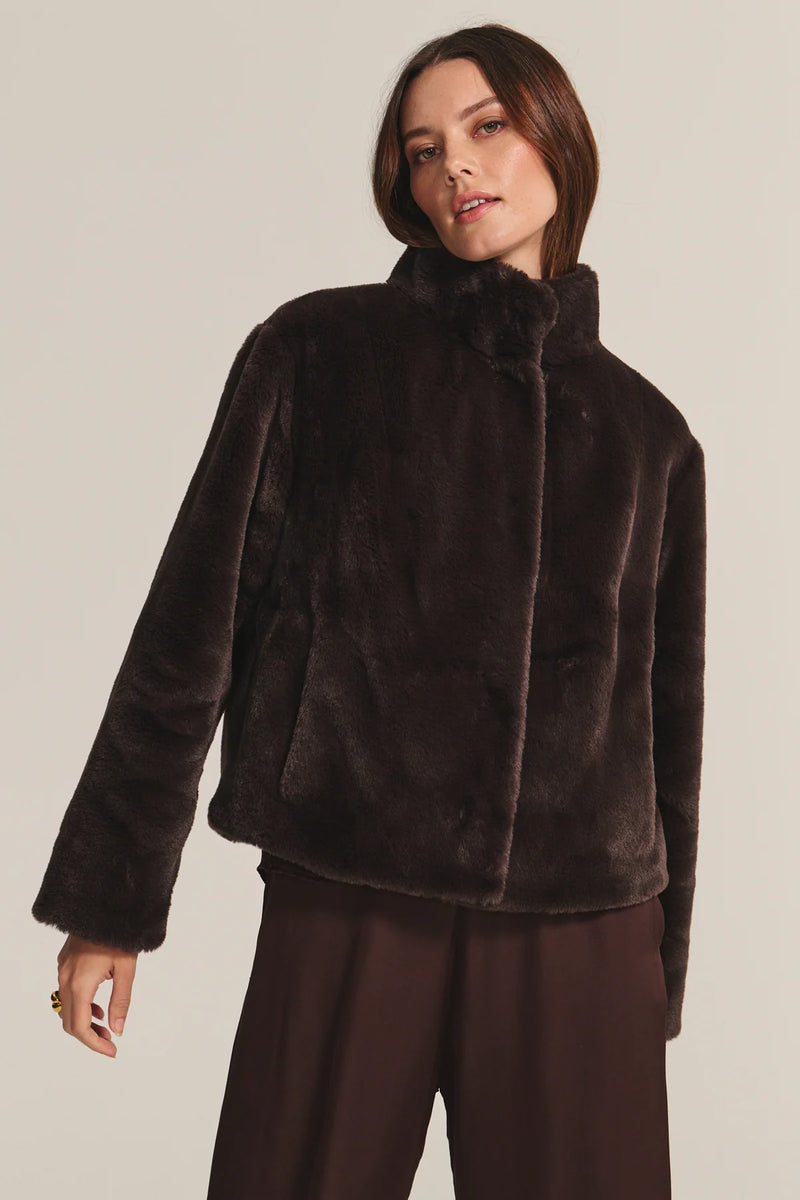 Velvet - Sheena - Luxe Faux Fur Jacket in Espresso