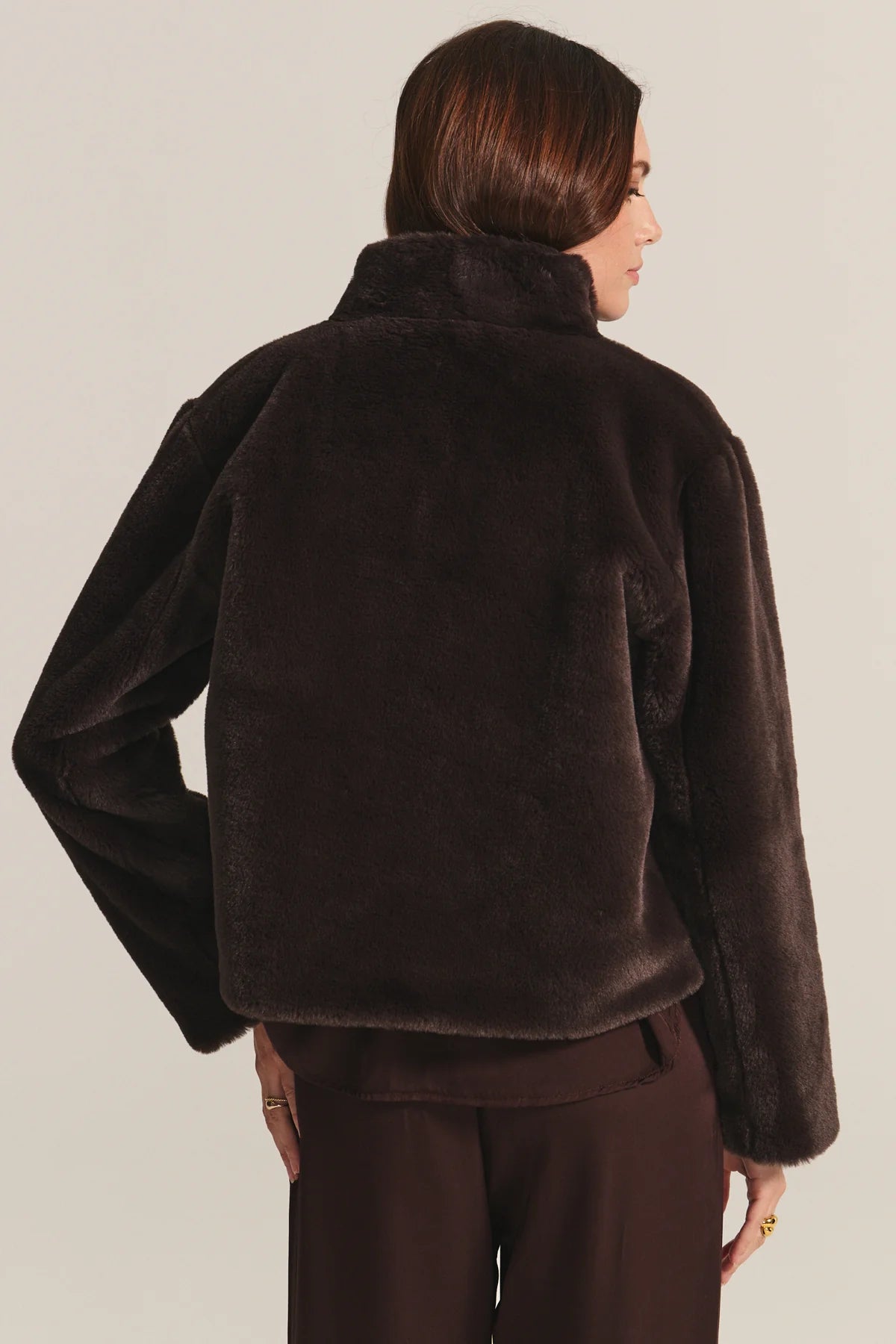Velvet - Sheena - Luxe Faux Fur Jacket in Espresso