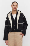 Velvet - Kelly - Lux Sherpa Cropped Jacket in Black/Ecru