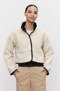 Velvet - Kelly - Lux Sherpa Cropped Jacket in Black/Ecru