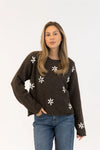 Lyla & Luxe - Aiden Daisy Crewneck Pullover in Dark Brown