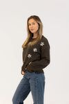 Lyla & Luxe - Aiden Daisy Crewneck Pullover in Dark Brown