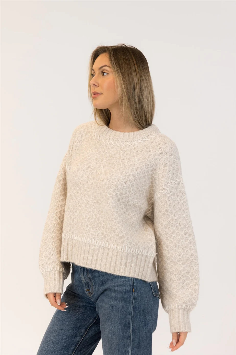 Lyla & Luxe - Nika Crewneck Pullover in Natural