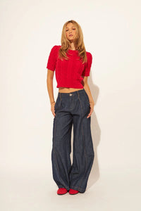 John + Jenn - Percy - Cable Knit Top in Rouge