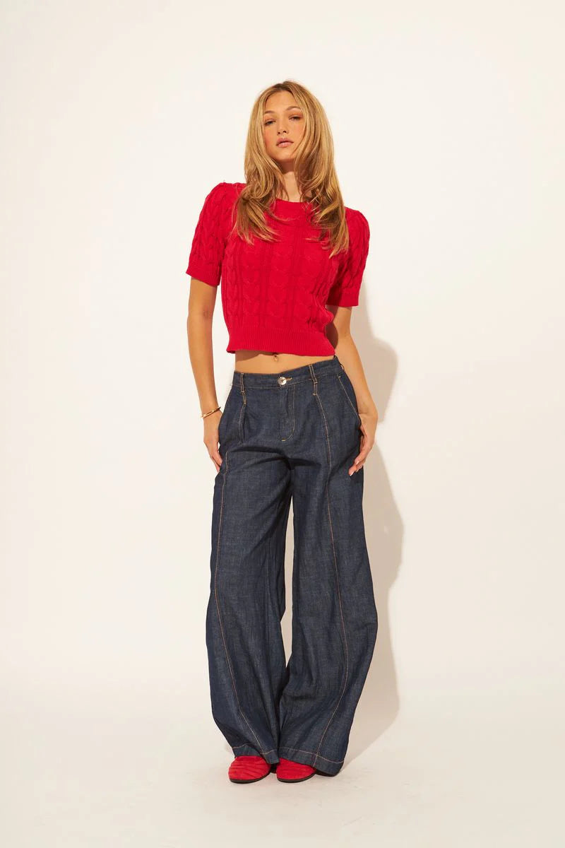 John + Jenn - Percy - Cable Knit Top in Rouge