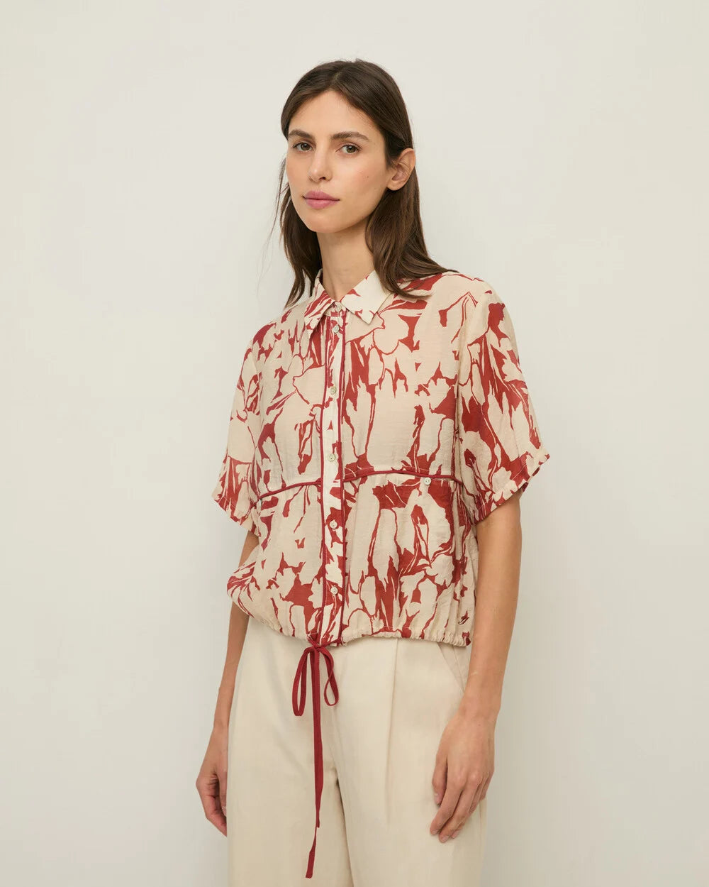 YERSE - Printed Viscose Shirt in Dark Red
