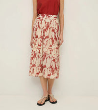 YERSE - Printed Viscose Skirt in Dark Red