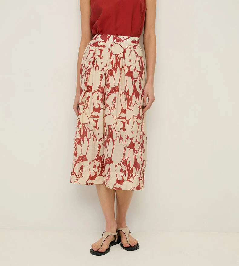 YERSE - Printed Viscose Skirt in Dark Red