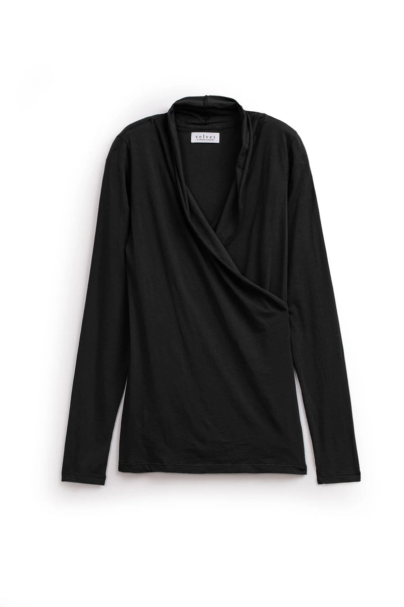 Velvet - Meri - Gauzy Whisper Wrap Top in Black