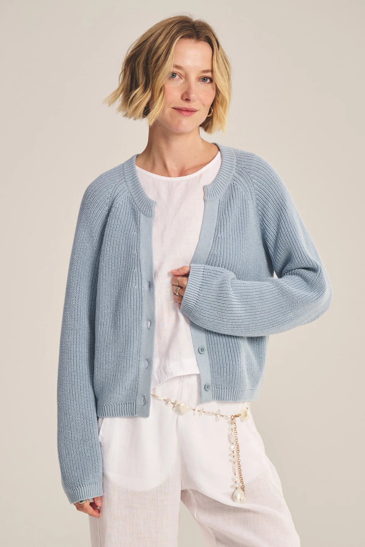 Velvet - Mirae - Pima Cotton Cardigan in Stream