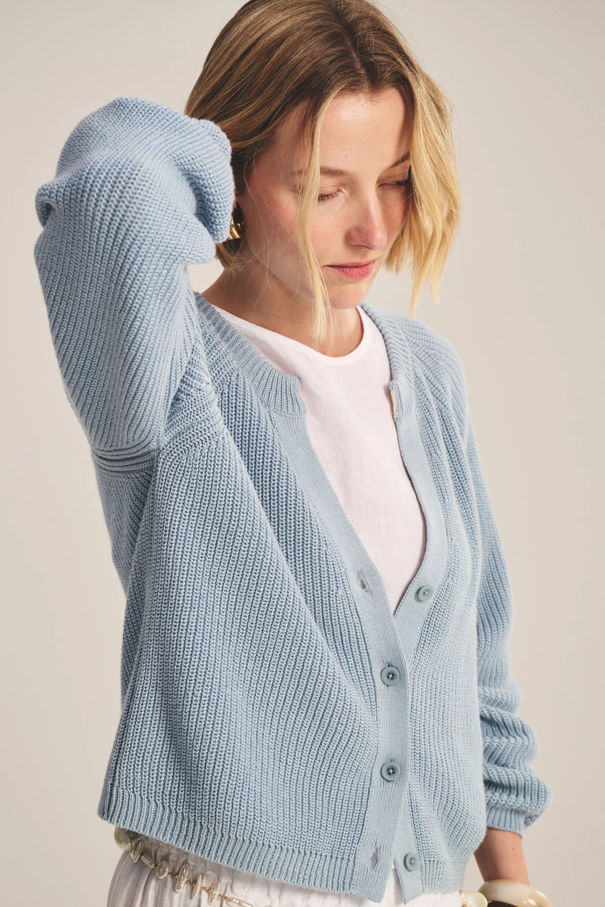 Velvet - Mirae - Pima Cotton Cardigan in Stream