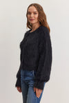 Velvet - Holland - Novelty Feather Yarn Cardigan in Black