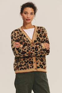 Velvet - Betsy - Novelty Feather Jacquard Cardigan in Leopard