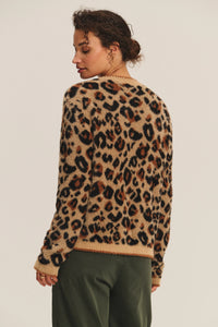 Velvet - Betsy - Novelty Feather Jacquard Cardigan in Leopard