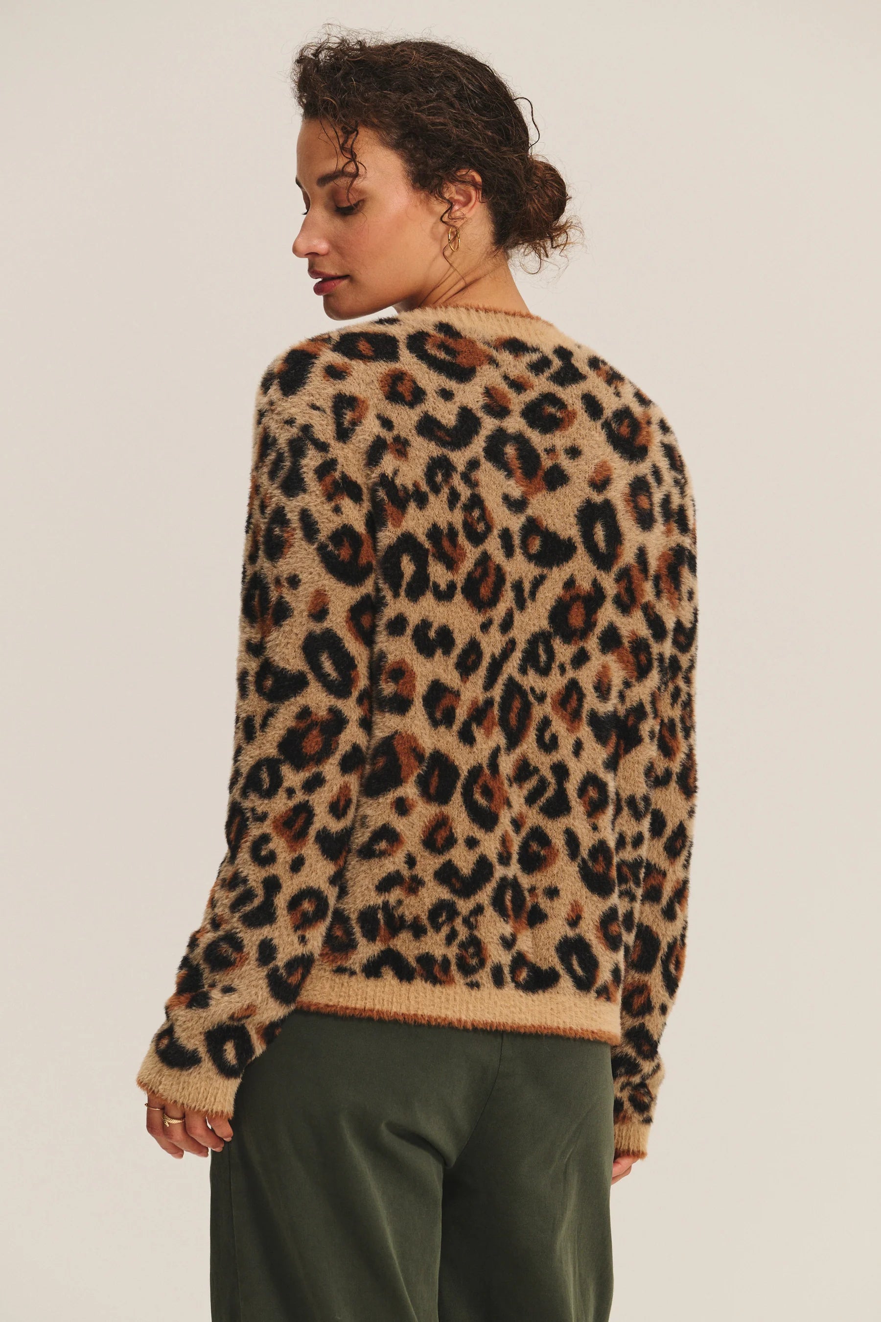 Velvet - Betsy - Novelty Feather Jacquard Cardigan in Leopard