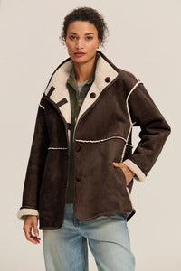 Velvet - Shona - Luxe Sherpa Reversible Jacket in Espresso