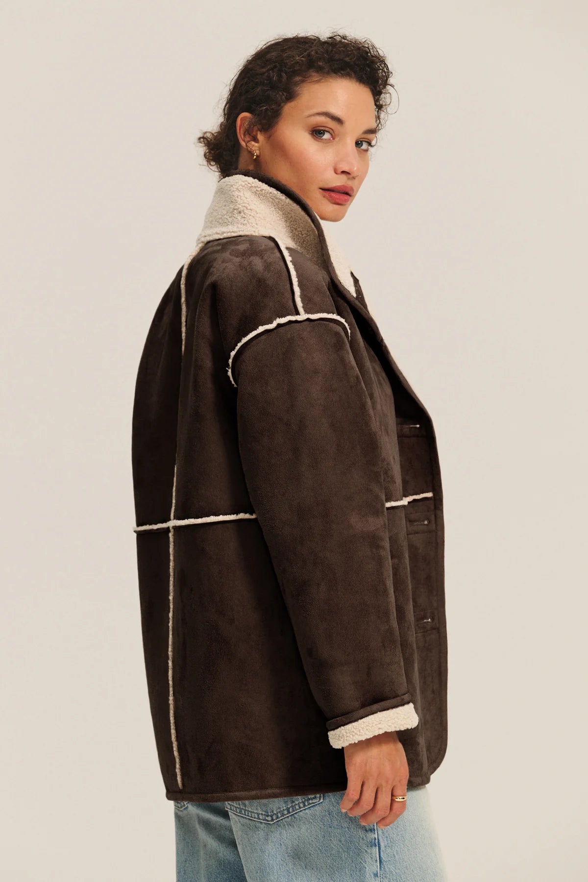 Velvet - Shona - Luxe Sherpa Reversible Jacket in Espresso