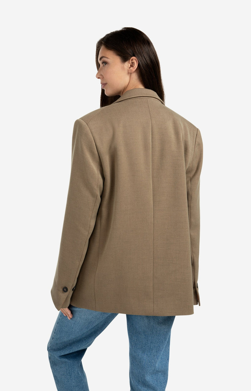 YAYA - Oversized Blazer with Sleeve Tape Detail in Capers Melange