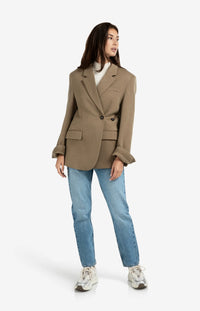 YAYA - Oversized Blazer with Sleeve Tape Detail in Capers Melange