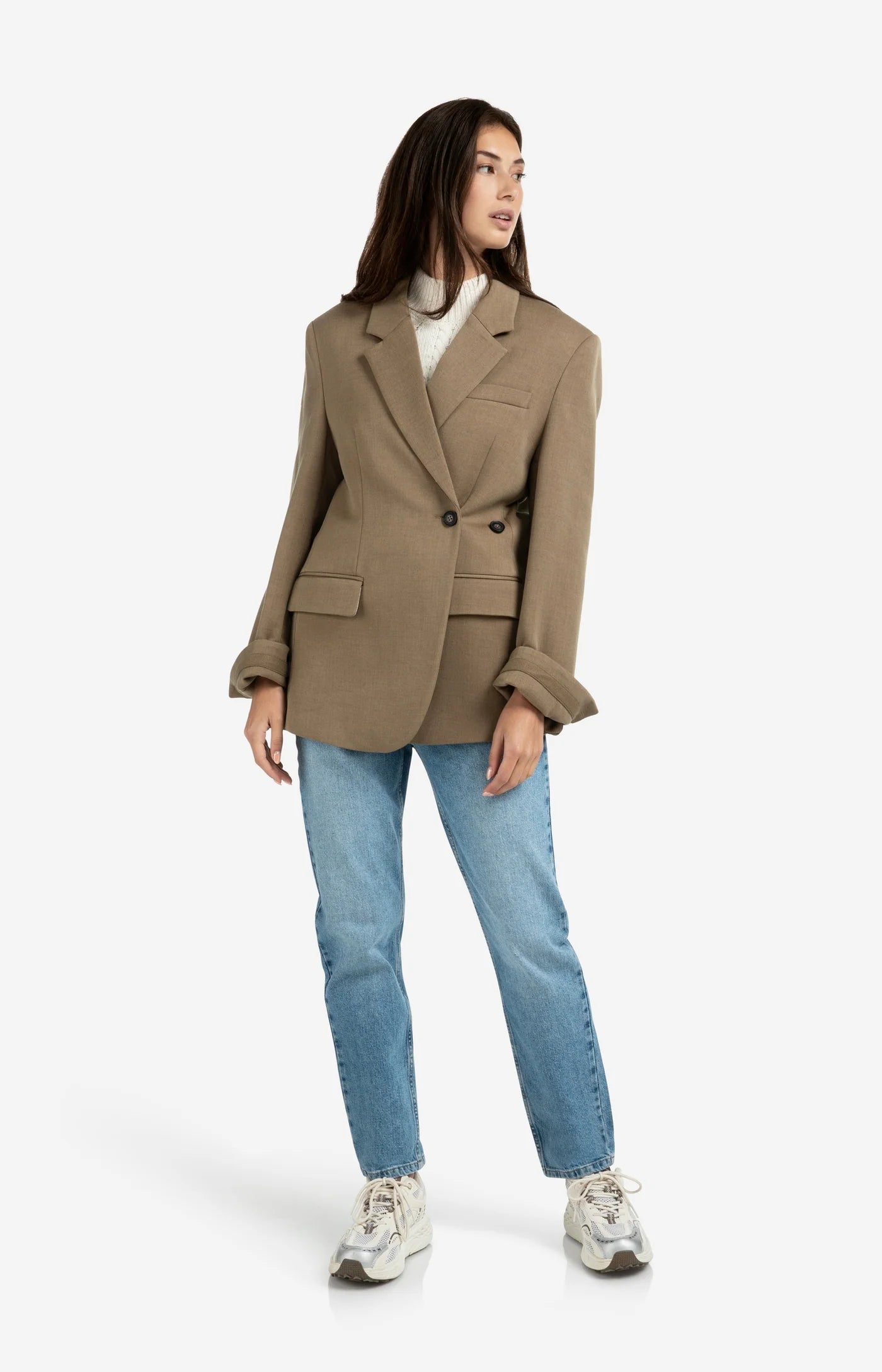 YAYA - Oversized Blazer with Sleeve Tape Detail in Capers Melange