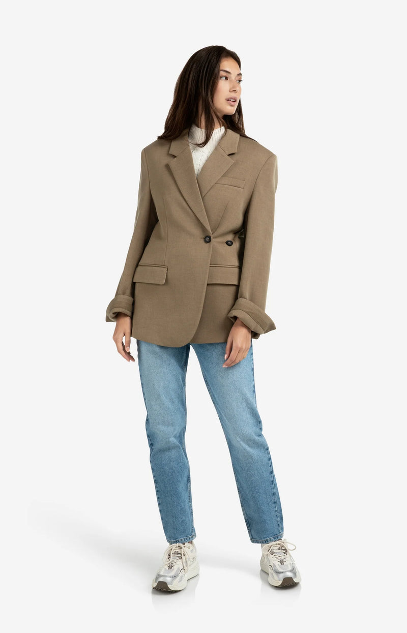 YAYA - Oversized Blazer with Sleeve Tape Detail in Capers Melange