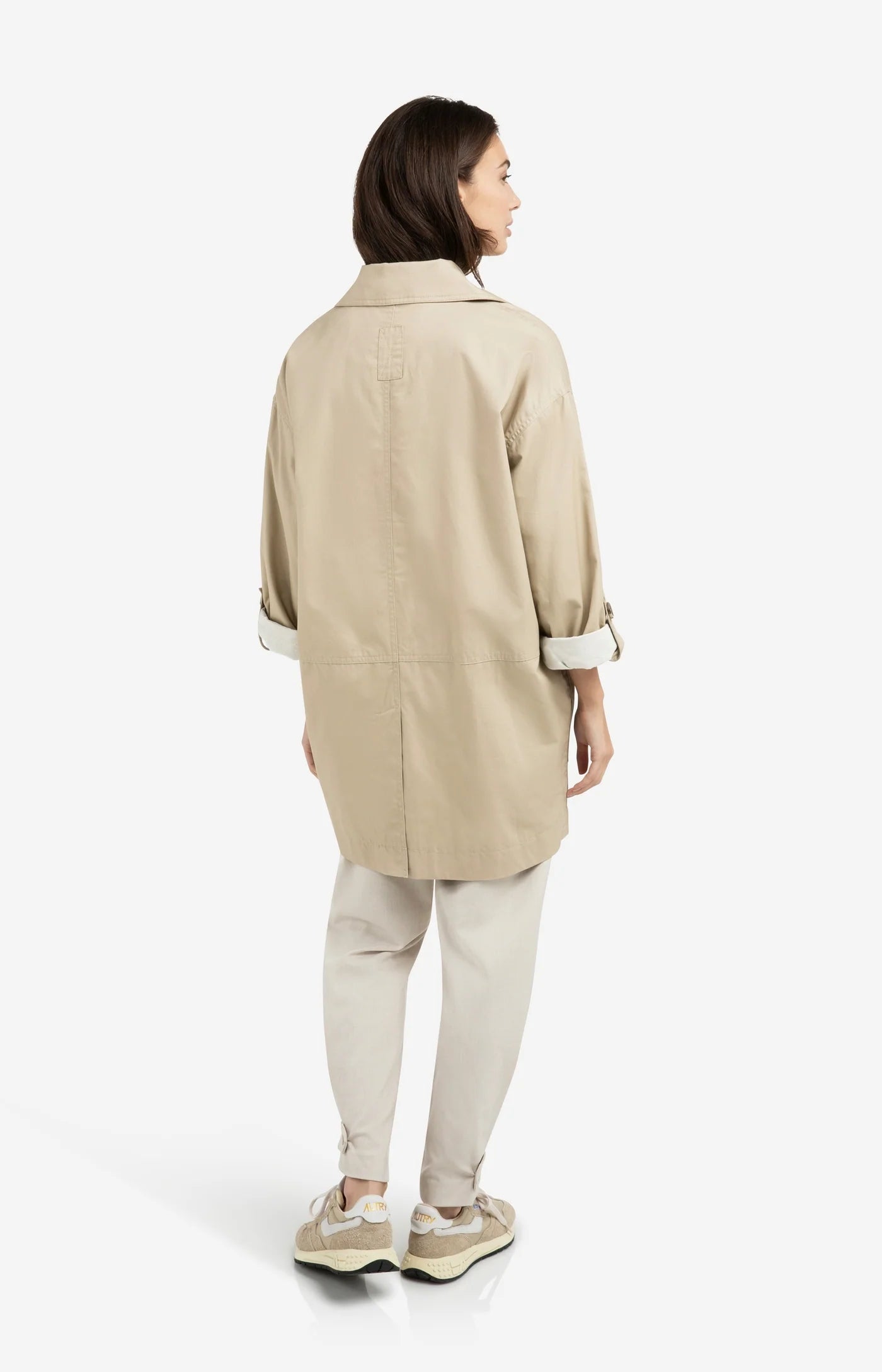 YAYA - Oversized Cotton Mid Length Jacket in Sandstone Beige