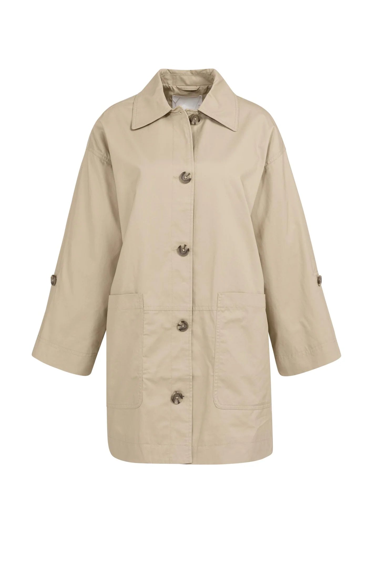 YAYA - Oversized Cotton Mid Length Jacket in Sandstone Beige
