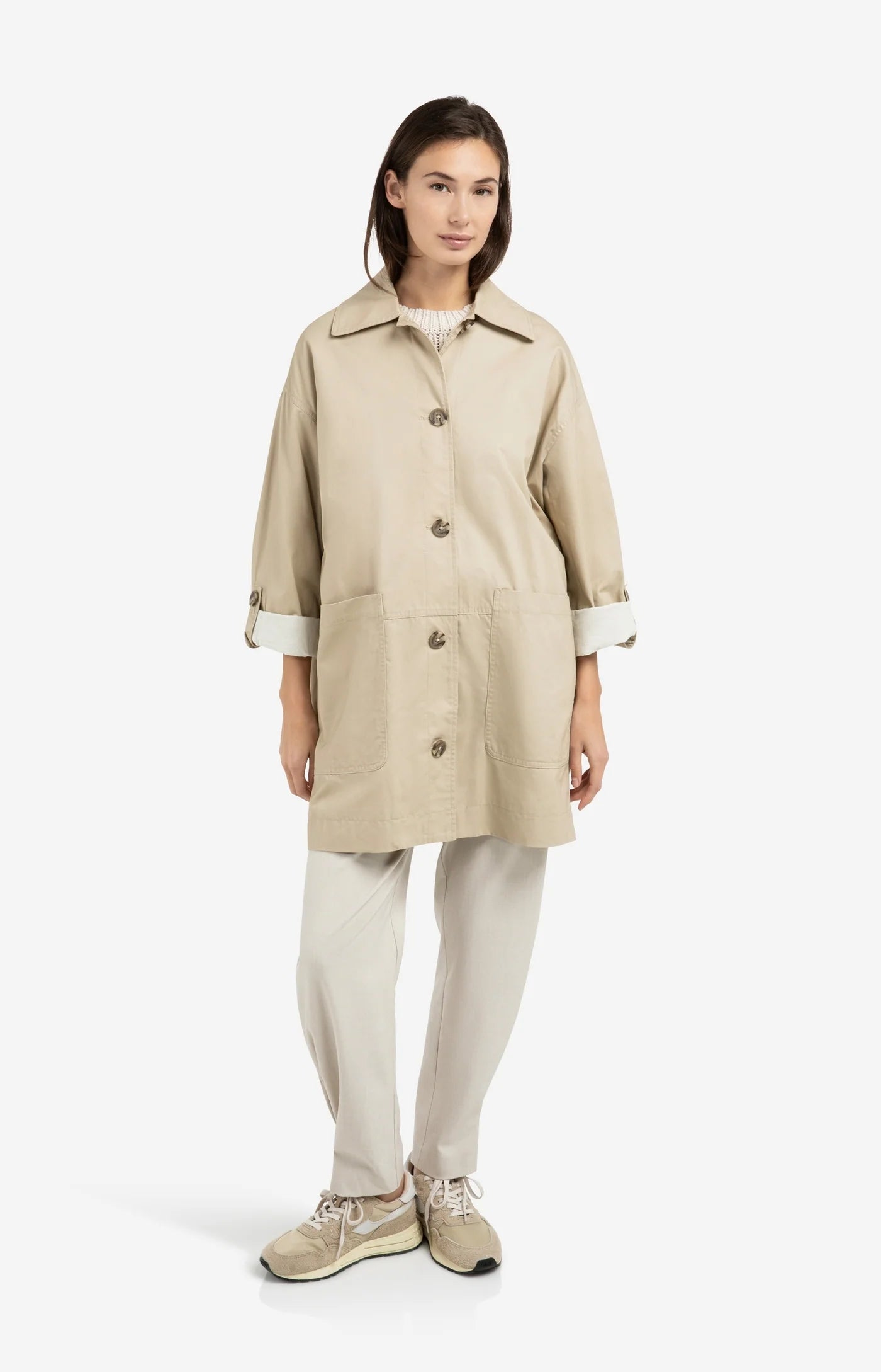 YAYA - Oversized Cotton Mid Length Jacket in Sandstone Beige